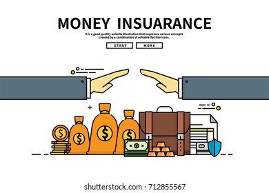 Flat line vector editable graphic illustration, business finance concept, money Insurance