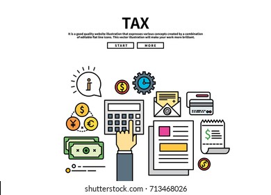 Flat line vector editable graphic illustration, business finance concept, tax