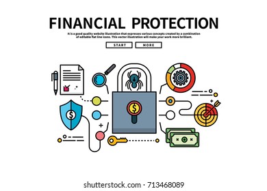 Flat line vector editable graphic illustration, business finance concept, financial protection