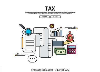 Flat line vector editable graphic illustration, business finance concept, tax