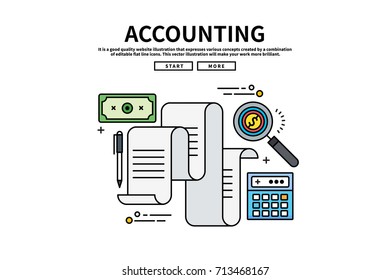 Flat line vector editable graphic illustration, business finance concept, accounting