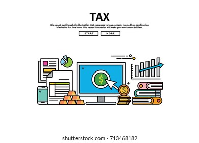 Flat line vector editable graphic illustration, business finance concept, tax