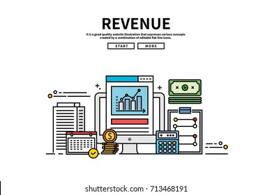 Flat line vector editable graphic illustration, business finance concept, revenue