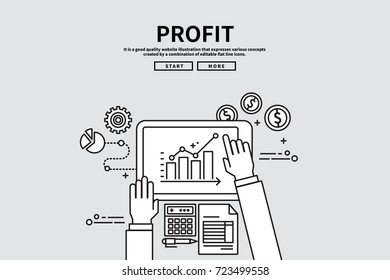 Flat line vector editable graphic illustration, business finance concept, profit