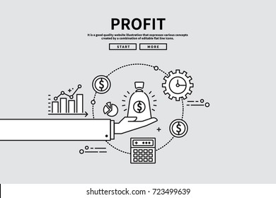 Flat line vector editable graphic illustration, business finance concept, profit