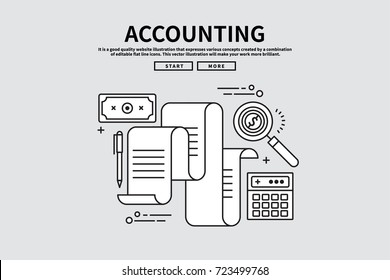 Flat line vector editable graphic illustration, business finance concept, accounting