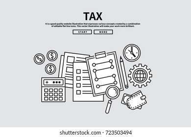 Flat line vector editable graphic illustration, business finance concept, tax