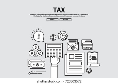 Flat line vector editable graphic illustration, business finance concept, tax