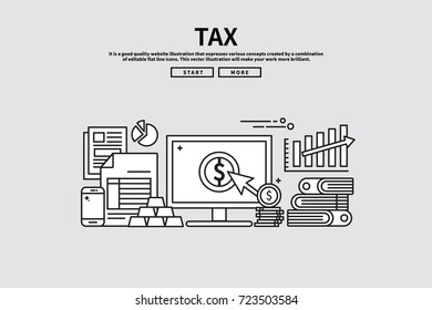 Flat line vector editable graphic illustration, business finance concept, tax