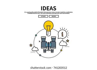 Flat line vector editable graphic website illustration, ideas