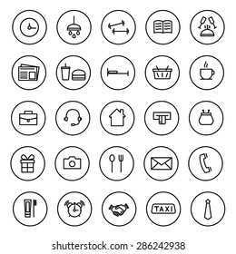 flat line vector icons morning, day, food, sports, shopping.