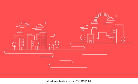 Flat line vector illustration. Cityscape.