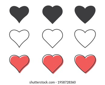 Flat Line Vector Illustration. Heart Icons isolated on White Background