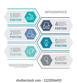 Flat Line Vector Illustration. Infographic Template With Six Elements, Hexagons, Rectangle. Timeline Step By Step. Designed For Business, Presentations, Web Design, Diagrams, Training With 6 Steps.