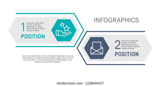 Flat Line Vector Illustration. Infographic Template With Two Elements, Hexagons, Rectangle. Timeline Step By Step. Designed For Business, Presentations, Web Design, Diagrams, Training With 2 Steps.