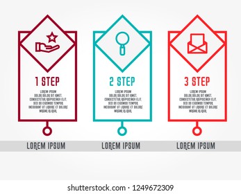 Flat line vector illustration. Infographic template with three elements, rectangle with icons. Designed for business, presentations, web design, process diagrams, training with 3 steps.