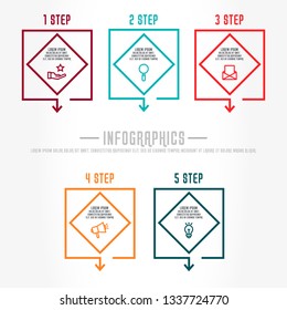 Flat line vector illustration. Infographic template with four elements, quadrilaterals with icons. Designed for business, presentations, web design, process diagrams, training with 4 steps.