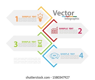 Flat line vector illustration. Infographic template with four elements. Timeline step by step. Designed for business, presentations, web design, diagrams, training with 4 steps.