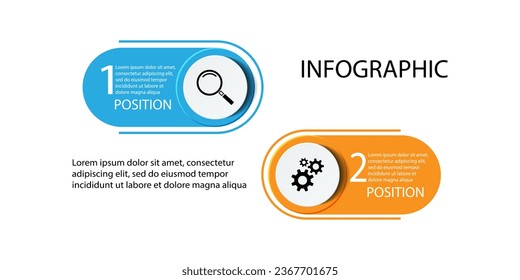 Flat line vector illustration. Infographic template with two elements, circle, dot. Step by step timeline. Designed for business, presentations, web design, diagrams, training with 2 steps.