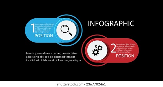 Ilustración vectorial de línea plana. Plantilla infográfica con dos elementos, círculo, punto. Escala de tiempo paso a paso. Diseñado para negocios, presentaciones, diseño web, diagramas, formación con 2 pasos.