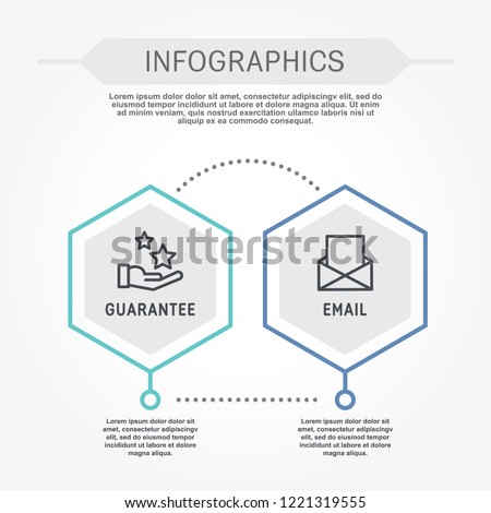 Flat line vector illustration. Infographic template with two elements, hexagons, text. Timeline step by step. Designed for business, presentations, web design, diagrams, training with 2 steps.