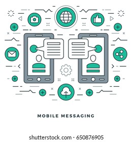Flat line Vector illustration. Modern thin linear stroke icons. Website Header Graphics, Banner, Infographics Design, Promotional Materials. Mobile message, Speech bubble icon.