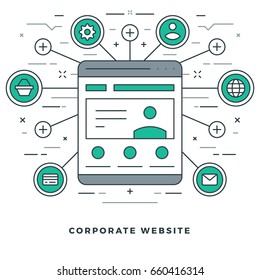 Flat line Vector illustration. Modern thin linear stroke icons. Website Header Graphics, Banner, Infographics Design, Promotional Materials. Corporate website, site icon.