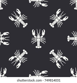 Flat line vector seamless pattern ocean fauna lobster. Simplified retro. Cartoon style. Cancer. Omar. Seafood delicacy. Shell. Claw. Sea. Crustacean. Illustration element for your design wallpaper