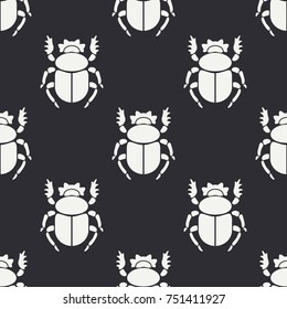 Flat line vector seamless pattern wildlife fauna bug, scarab. Simplified retro cartoon style. Insect. Beetle. Entomology. Nature ornament. Forest life. Illustration element for your design, wallpaper. svg