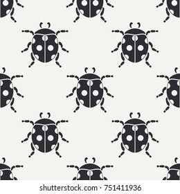 Flat line vector seamless pattern wildlife fauna bug dot ladybug. Simplified retro cartoon style. Insect. Beetle. Entomology. Nature ornament. Forest. Illustration element for your design, wallpaper.