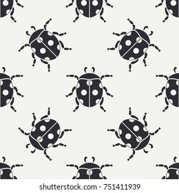 Flat line vector seamless pattern wildlife fauna bug dot ladybug. Simplified retro cartoon style. Insect. Beetle. Entomology. Nature ornament. Forest. Illustration element for your design, wallpaper.