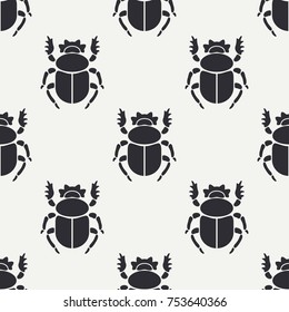 Flat line vector seamless pattern wildlife fauna bug, scarab. Simplified retro cartoon style. Insect. Beetle. Entomology. Nature ornament. Forest life. Illustration element for your design, wallpaper. svg