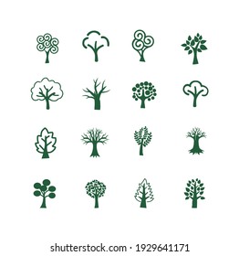 Flat and line vector trees set. Tree icons set in a modern Pictogram style.