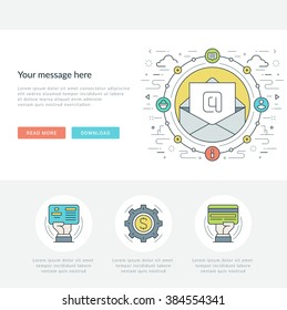 Flat line Video Marketing Concept Vector illustration. Modern thin linear stroke vector icons. For website graphics, Mobile Apps, Web Page Layout design. Vector Icons.