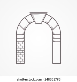 Flat line vintage design abstract vector icon for round arch with keystone on white background.