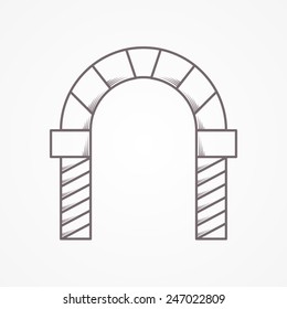 Flat line vintage design vector icon for brick round types archway on gray background.
