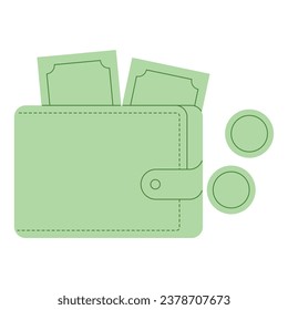 Flat line wallet and money. Vector illustration with travel theme and flat line vector style.