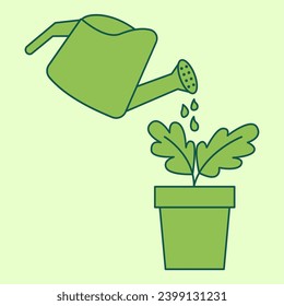 Planta de riego de línea plana. Ilustración vectorial con tema de sostenibilidad y estilo vectorial de línea plana. Elemento vector modificable.