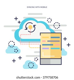 Flat line Web banner concept of Syncing with Mobile , vector , modern style , background , element