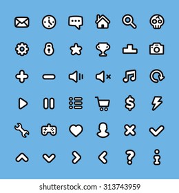 Flat line web icons set. Universal user interface icons for web and mobile apps and games. Isolated on blue background