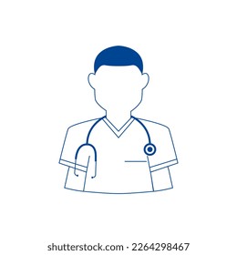 ์ Nurse, flache Linie, weiße und blaue Symbol auf weißem Hintergrund