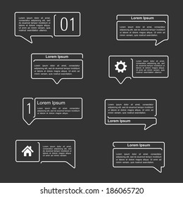Flat line white speech bubbles with place for text and titles or icons, user interface elements set, vector eps10 illustration