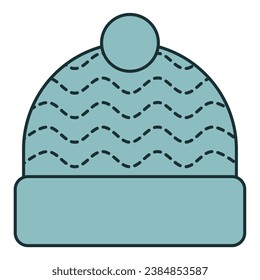 Flat line winter beanie. Vector illustration with winter theme and flat line vector style. Editable vector element.