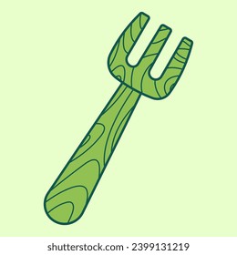 Flat line wooden fork. Vector illustration with sustainability theme and flat line vector style. Editable vector element.