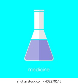 Flat linear beaker icon. Isolate on white background. Medicine and science. Chemistry and biology. Flask. 