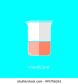 Flat linear beaker icon. Isolate on white background. Medicine and science. Chemistry and biology. Flask. 