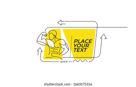 Flat linear Bodybuilding Sport and activity banner, scroll,  sticker, badge, price tag, poster.