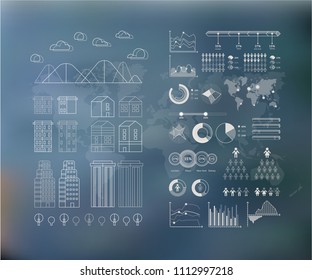 Flat linear city Infographic. Vector town illustration