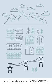 Flat linear city Infographic. Vector town illustration