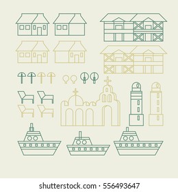 Flat linear city Infographic. Vector town illustration